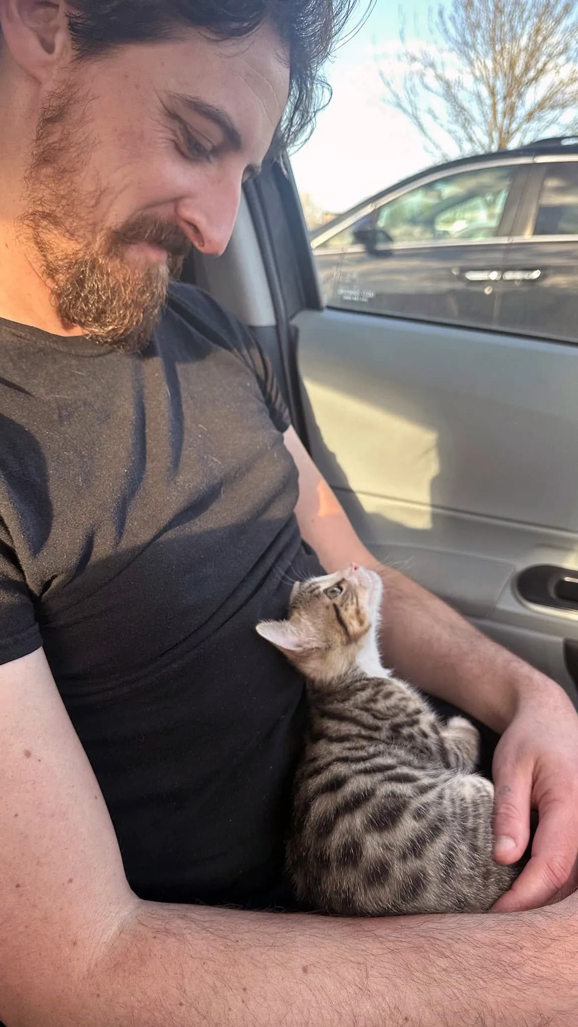 Zac looks at his new kitten Romulus and contemplates all the destruction this little creature will visit upon his home.