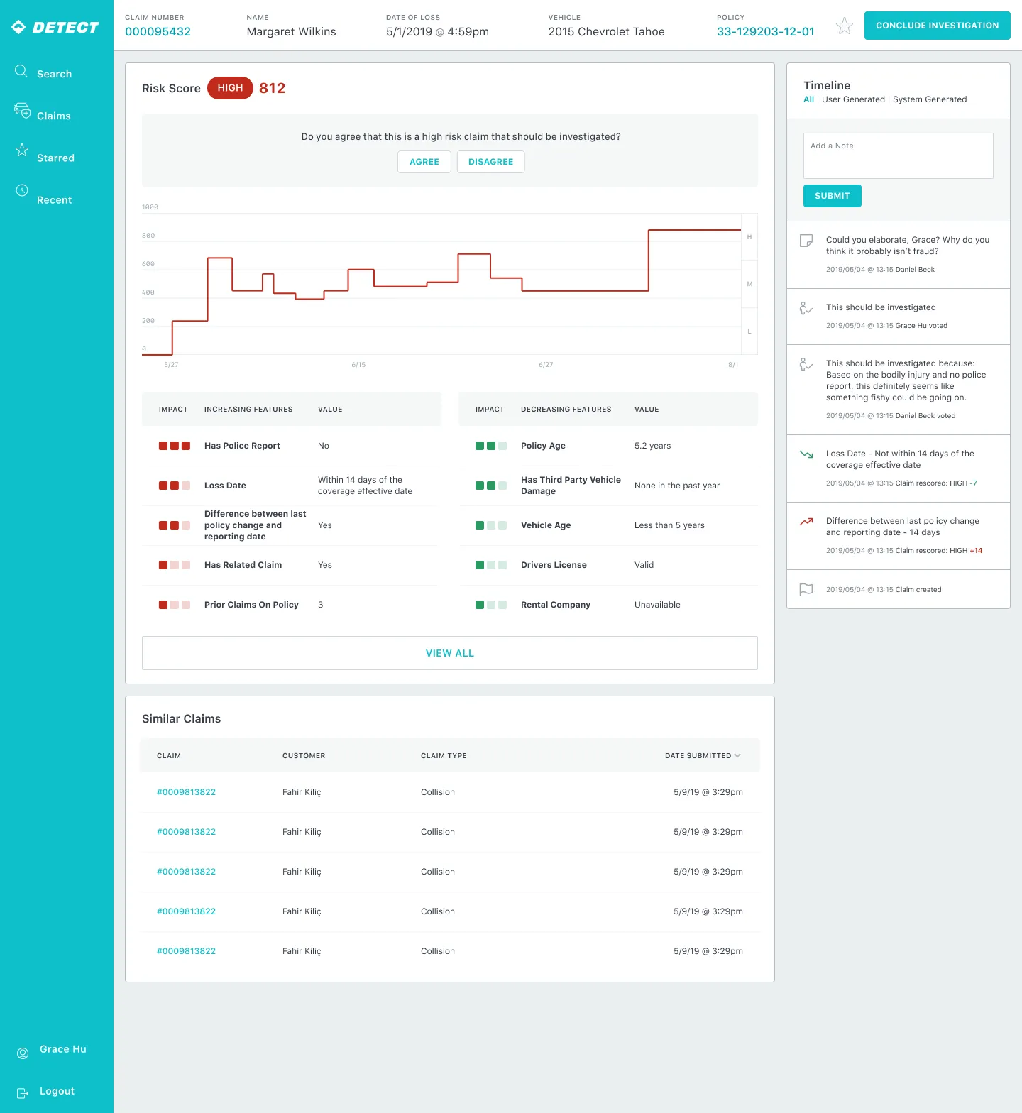 Metromile Enterprise Detect UI